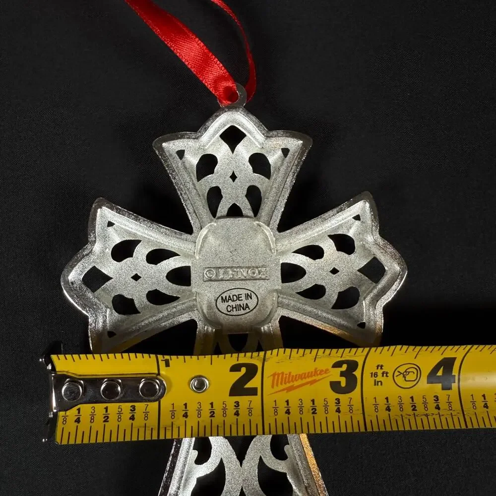 Lenox Bejeweled Silver Plated Cross Christmas tree Ornament
